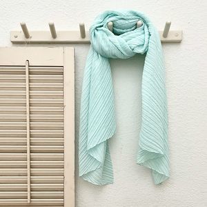 Accordion Pleat Semi Sheer Long Wrap Scarf, Mint, NWT
